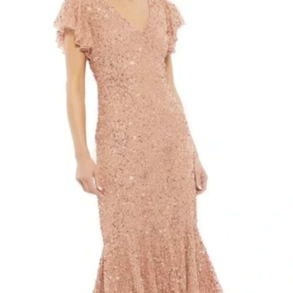 Mac Duggal Sequin Pink/Nude Midi Dress Size 8